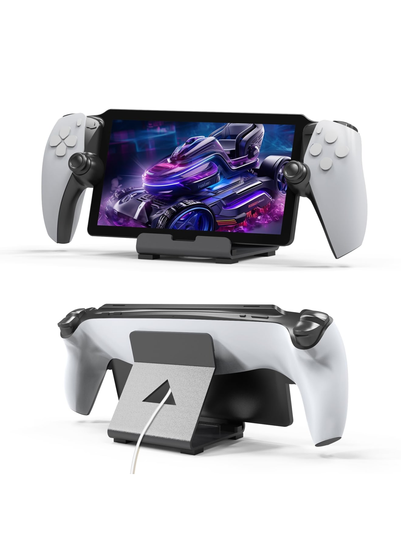 Alloy Stand for PlayStation Portal Handheld Console, Frosted Aluminum Stand Base with Anti-Slip Holder, Compatible with Switch, Steam Deck, ROG Ally, and Mobile Phones - Black